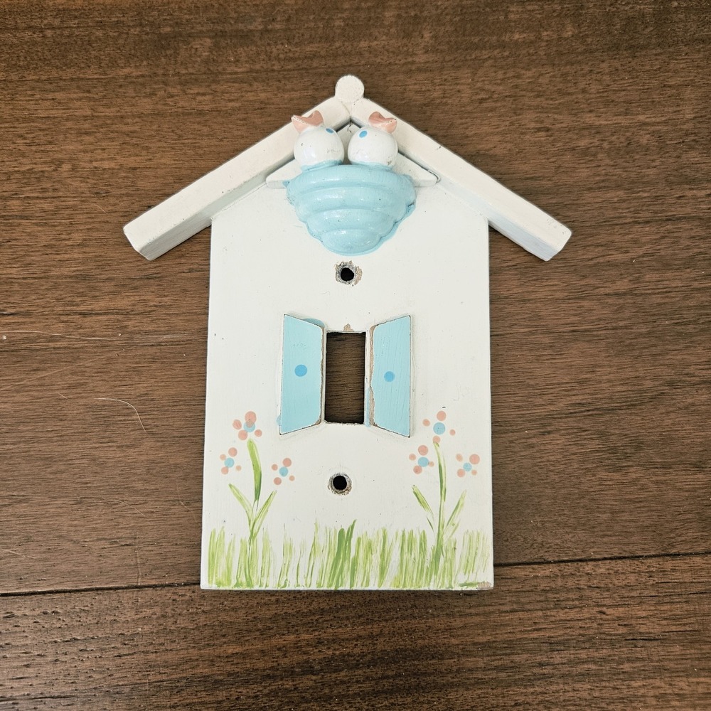 Vintage 1962 IRMI Birdhouse Nest Wood Light Switch Plate Nursery MCM